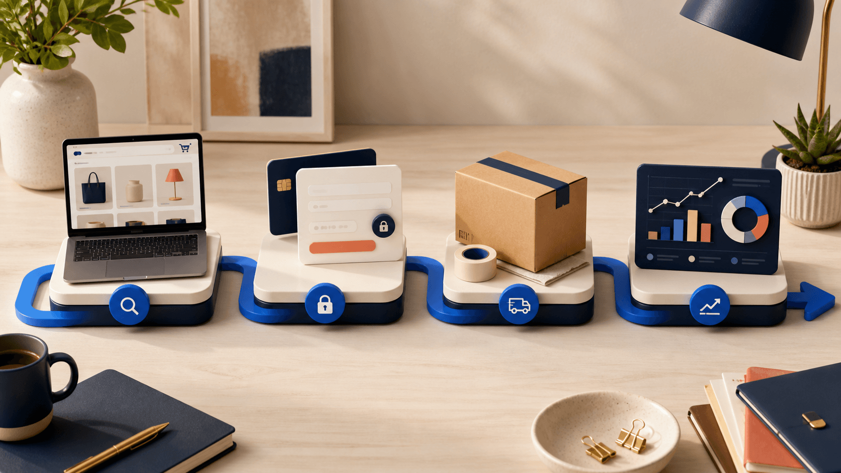 A connected Shopify workflow from storefront and checkout to fulfillment and analytics