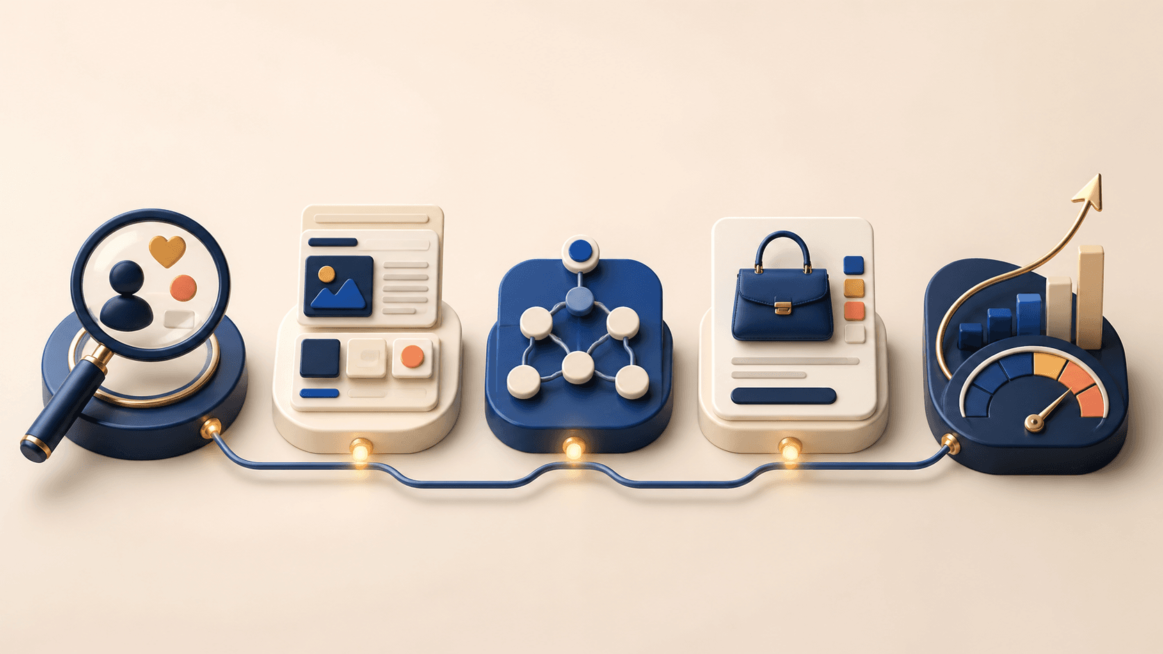 Five connected ecommerce SEO layers moving from search intent to measurable growth